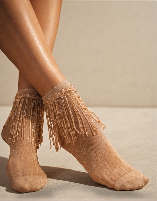 High Heel Jungle - Stevie Metallic Lurex Socks With Glitter Fringe