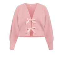 City Chic - Plus size Belle Bow Knit Cardigan - soft pink