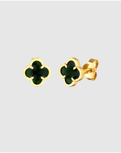 Elli Jewelry - Green Enamel Cloverleaf Stud Earrings in Gold-Plated 925 Silver
