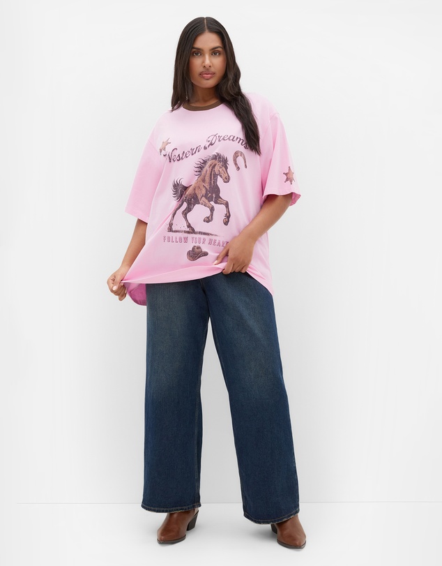 City Chic - Plus size Run Free Oversized Cotton Tee - pink