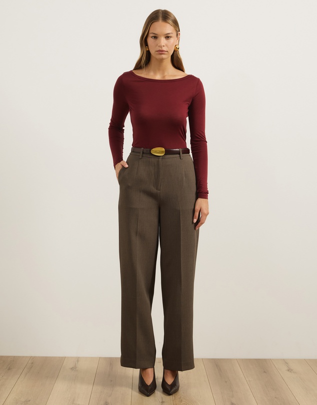 Atmos&Here - Wool Blend Boat Neck Long Sleeve Top
