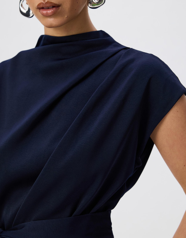 Tussah - Violet Drape Tie Detail Satin Maxi Dress