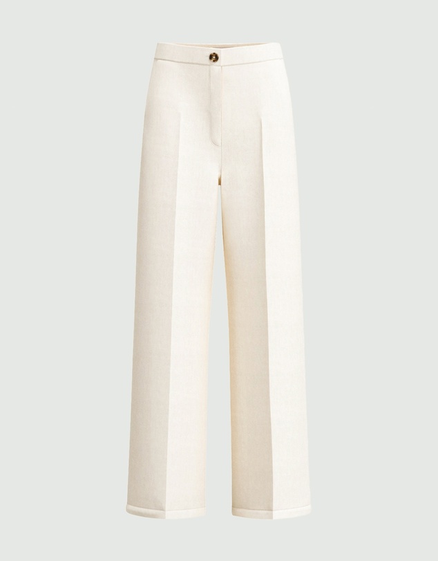 Emme - White Viscose Linen Blend Trousers