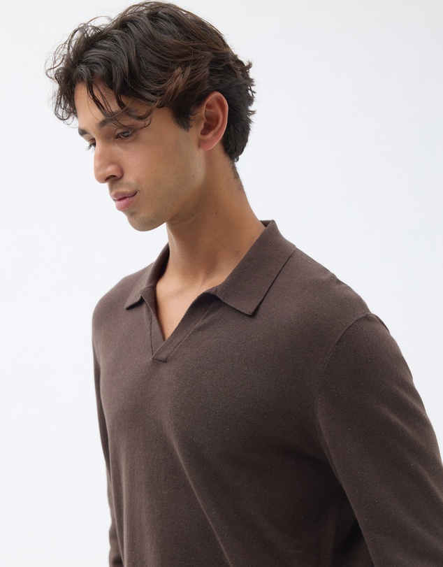 AERE - Linen Blend Knit Polo Long Sleeved