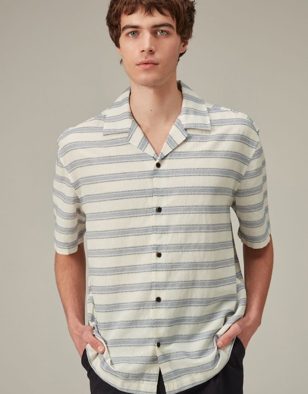 NEXT - Textured Stripe Short Sleeve Shirt With Cuban Collar