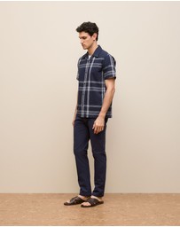 Trenery - Seersucker Check Camp Shirt in Navy