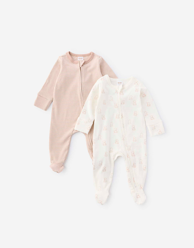 Cotton On Kids - Organic 2Pk Long Sleeve Zip Romper