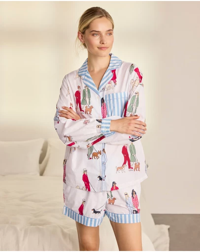 Chelsea Peers - Organic Cotton Ladies Walking Dogs Short Pyjama Set