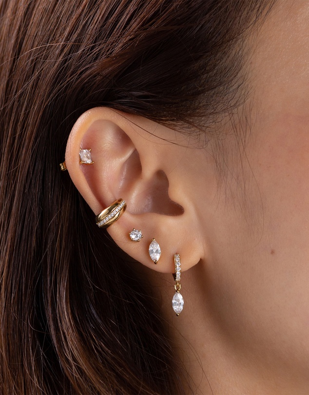 Wanderlust + Co - Marquise Gold Baby Huggie Earrings