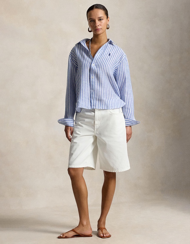 Polo Ralph Lauren - Wide Cropped Gingham Linen Shirt - The ICONIC Exclusive