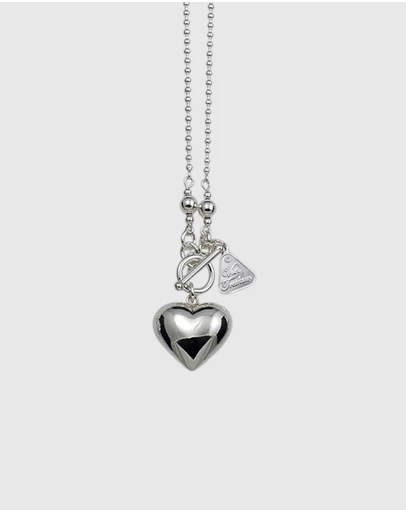Von Treskow - Silver Ball Chain Puffy Heart Necklace