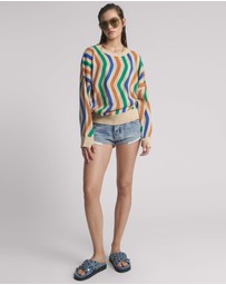ONE TEASPOON - Acid Trip Knitted Wool Sweater - Striped Cream