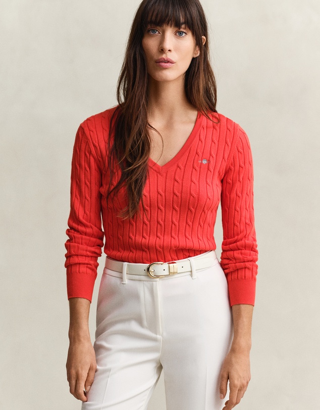 Gant - Stretch Cotton Cable V-Neck Knit