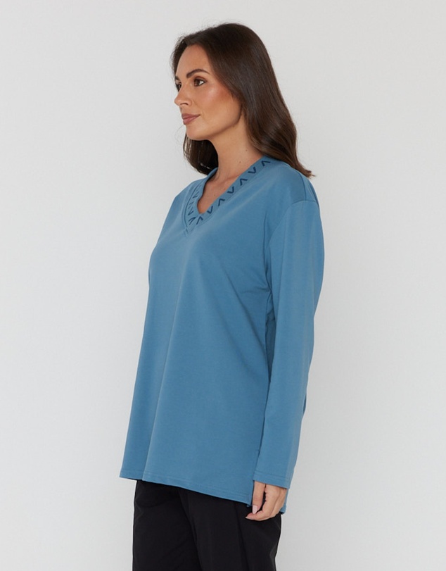 ALEXANDRA - Riess Long Sleeve Top Teal Blue