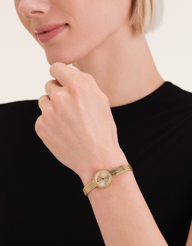 Rosefield - Mini Small Edit Champagne Dial Crystal Gold-Tone Woven Mesh Watch