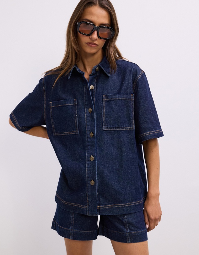The Fated - Reese Oversized Short Sleeve Denim Shirt