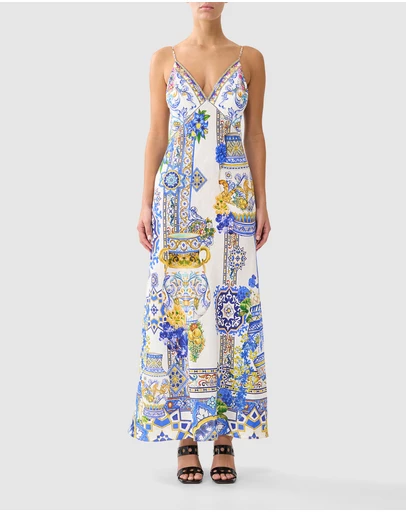 Camilla - V Neck Full Length Bias Slip Dress