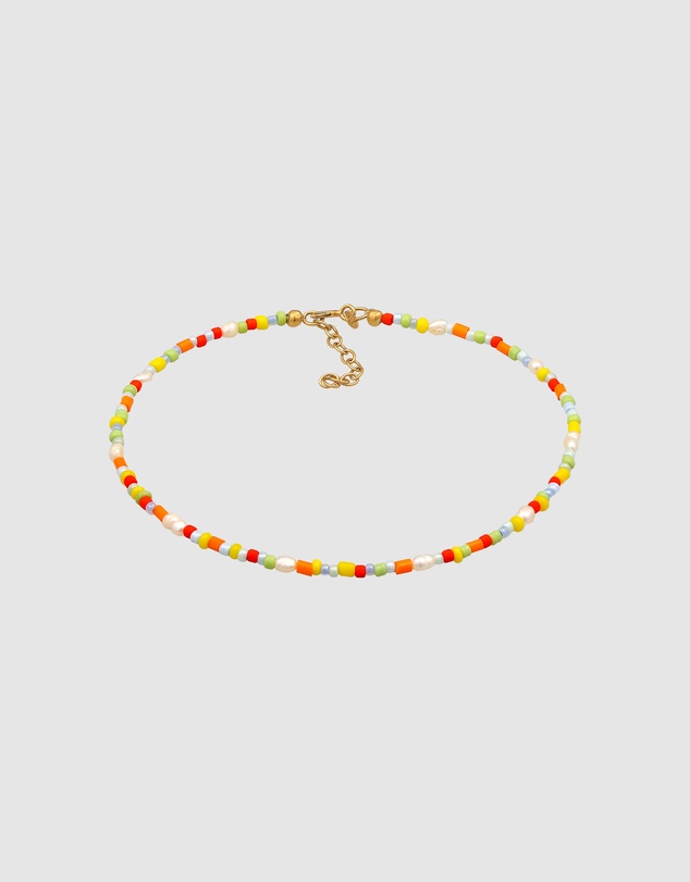 Elli Jewelry - Bead and Freshwater Pearl Anklet in Gold-Plated 925 Silver