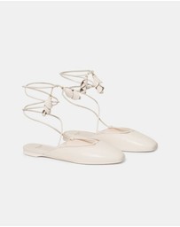 Kate Spade - Eloise Floral Smooth Leather Ankle Wrap Mule Flats