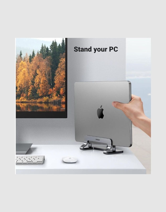 Ugreen - UGREEN Vertical Laptop Stand for Desk Adjustable Aluminum Holder for Laptops up to 17.3