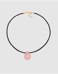 Elli Jewelry - Necklace Choker Drop Pendant Satin With Quartz Pink In 925 Sterling Silver Gold Plated