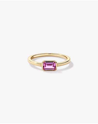 Michael Hill - Emerald Cut Pink Created Sapphire East-to-West Set Bezel Ring in 10kt Yellow Gold