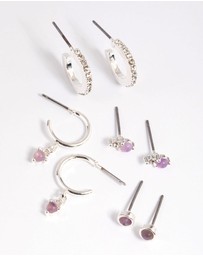 Lovisa - Purple Amethyst Diamante Earring Stack Pack