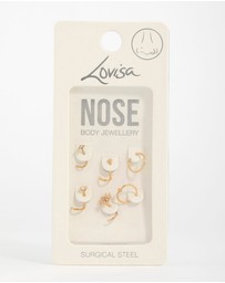 Lovisa - Gold Plated Surgical Steel Cubic Zirconia Flower Nose Ring & Stud 6-Pack