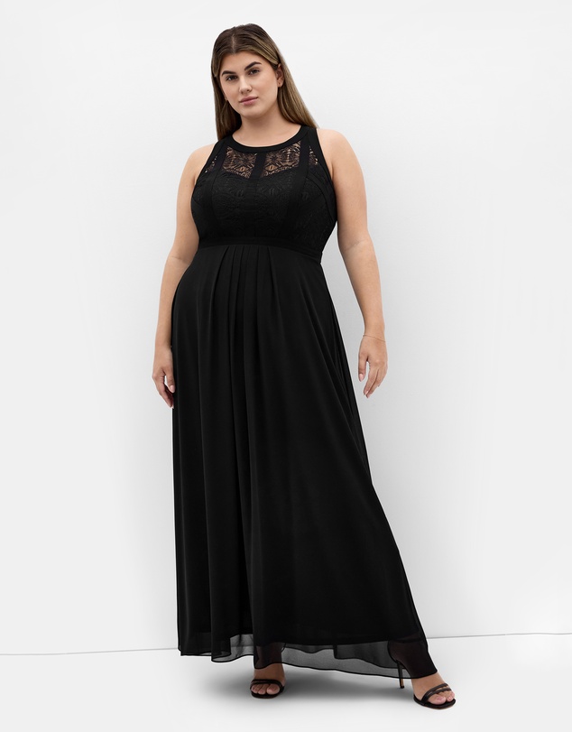 City Chic - Plus size Lace Panelled Bodice Maxi Dress - black