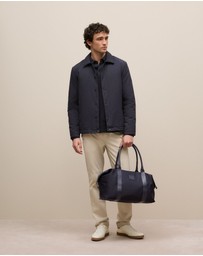 Trenery - Micro Pique Monogram Long Sleeve Polo in Navy
