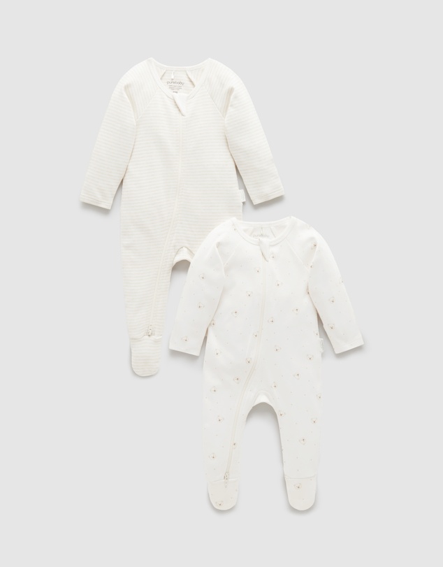 Purebaby - 2 Pack Zip Growsuit-Babies