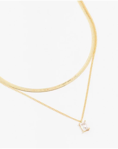 Lovisa - Gold Plated Baguette Snake Pendant Layered Necklace