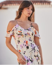 Sosandar - Cold Shoulder Ruffle Maxi Dress
