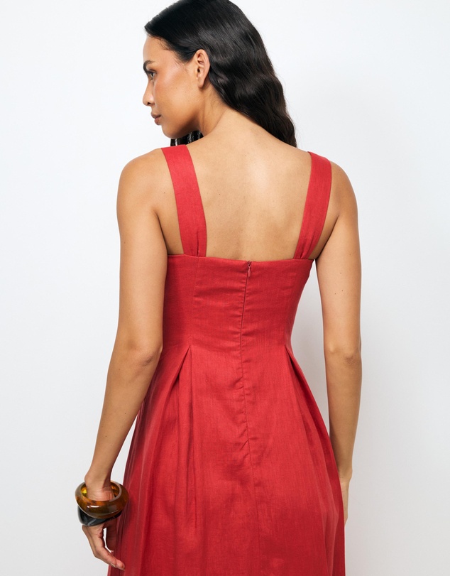 AERE - Inara Pleated Linen Midi Dress