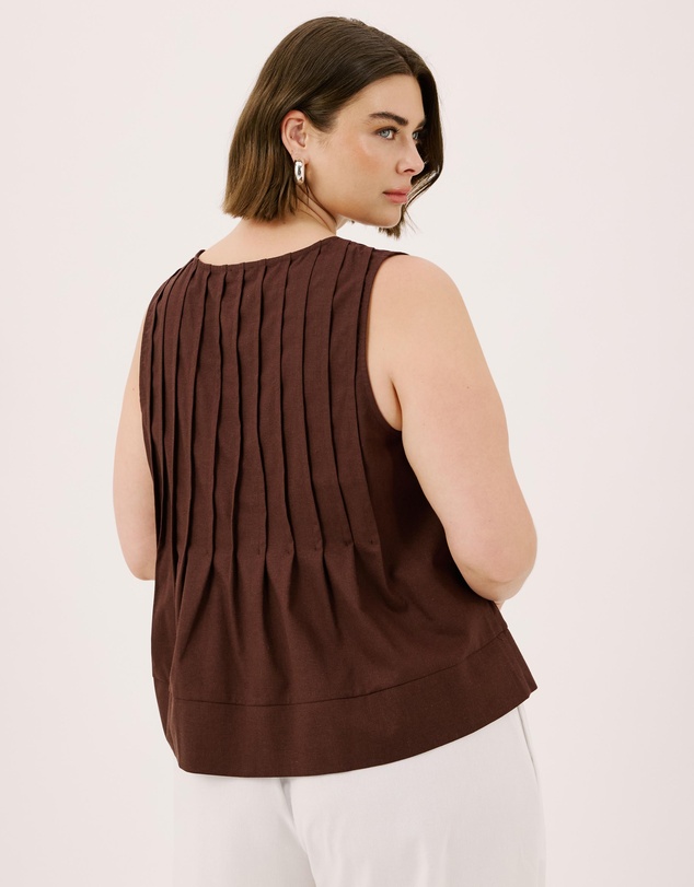 Atmos&Here Curvy - Rhea Linen Blend Pintuck Sleeveless Top