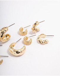 Lovisa - Gold Plated Molten Multi Hoop Earrings 4-Pack
