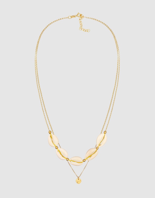 Elli Jewelry - Necklace Choker Layer Kauri Shell Coin 925 Silver Gold Plated