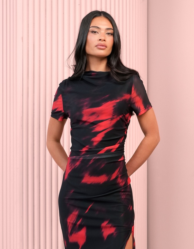 Azzurielle - Isobell Ruched Mesh Maxi Dress