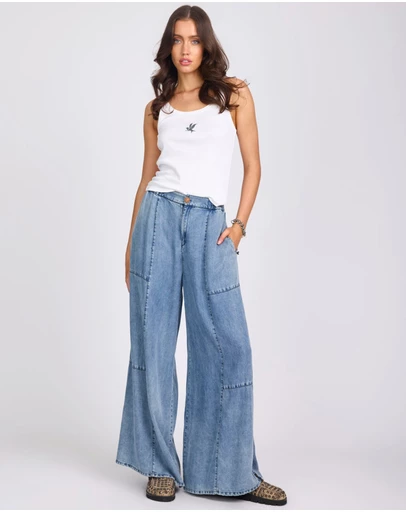 ONE TEASPOON - Marissa Tencel Palazzo Pants - Denim Blue