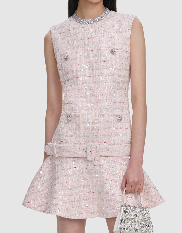 Self Portrait - Sequin Boucle Belted Mini Dress