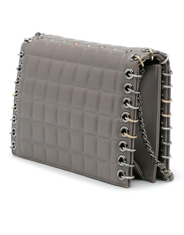 Pre-Loved by Azura Reborn - Pre-Loved Small Lambskin Chocolate Bar CC Piercing Studded Chain Flap