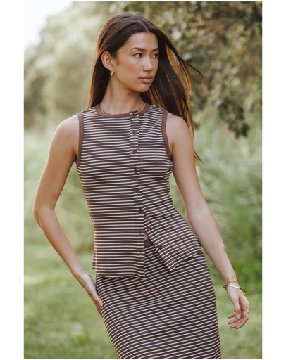 Petal & Pup - Adeline Two Piece Set - Brown/Cream Stripe