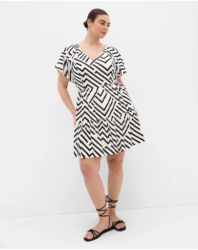 City Chic - Island Linear Print Mini Dress - Ivory
