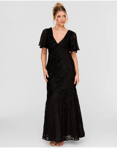 Six Stories - Animal Devore Flutter Sleeve Maxi Dress