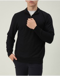 3 Wise Men - 3 Wise Men Harvey Zip Neck Merino Knit - Black