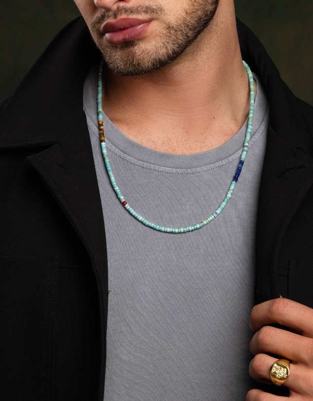 Nialaya Jewellery - Heishi Necklace with Tiger Eye and Lapis