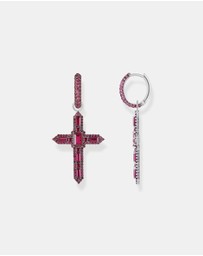 THOMAS SABO - Single Cross hoop earring with ruby red stones