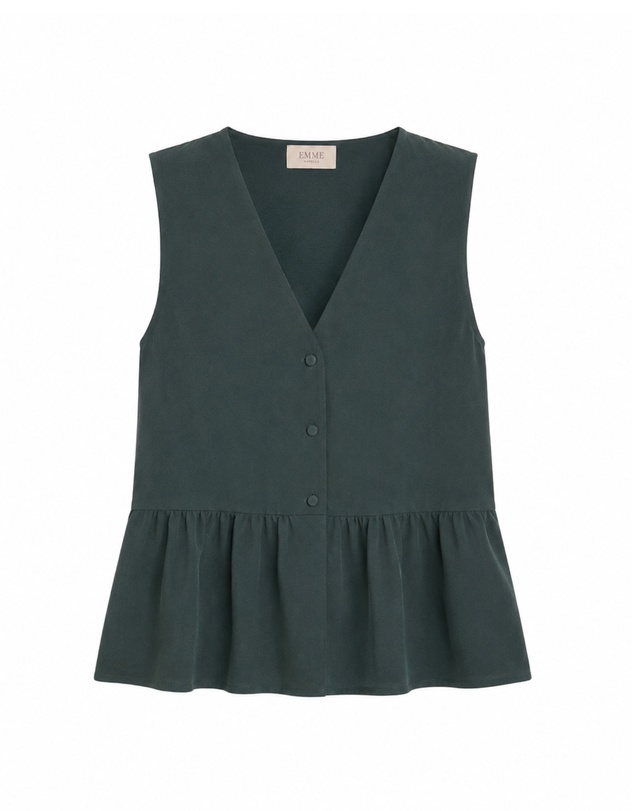 Emme | Max Mara Group - Dark Green Viscose Linen Blend Waistcoat Top