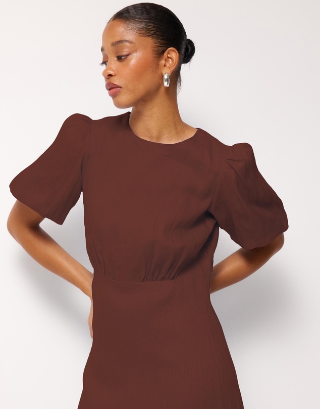 AERE - Elowen Linen Puff Sleeve Midi Dress