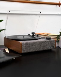 Victrola - Victrola Eastwood II Turntable - Walnut + Turntable Stand Bundle - Black